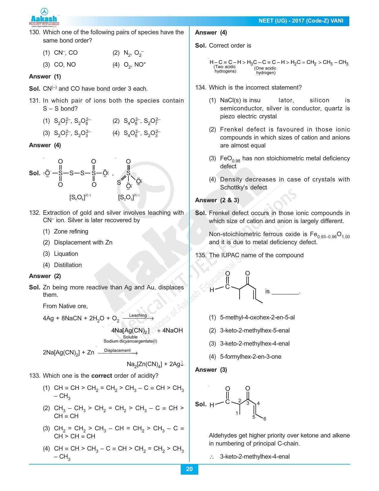  NEET Code Z 2017 Answer & Solutions - Page 20