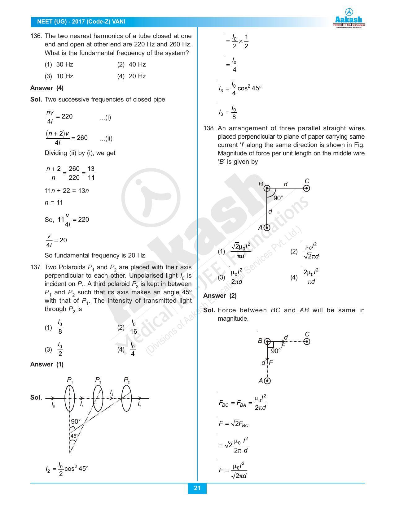  NEET Code Z 2017 Answer & Solutions - Page 21