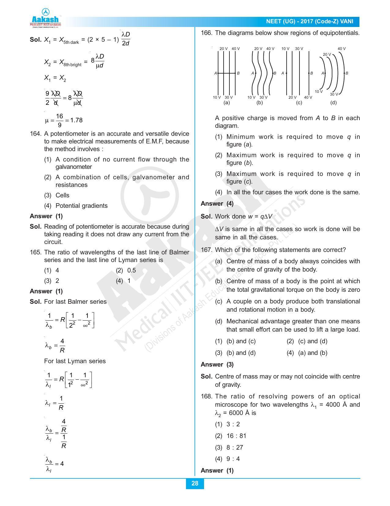  NEET Code Z 2017 Answer & Solutions - Page 28