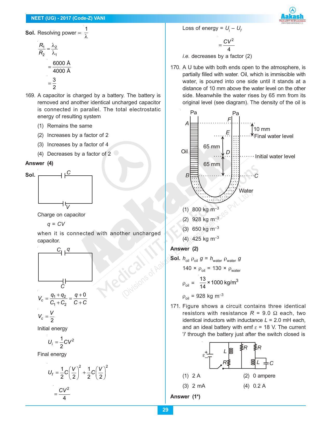  NEET Code Z 2017 Answer & Solutions - Page 29
