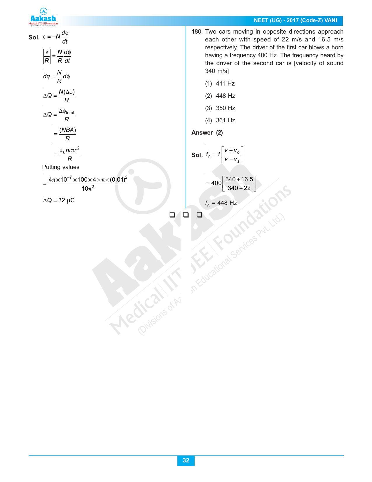  NEET Code Z 2017 Answer & Solutions - Page 32