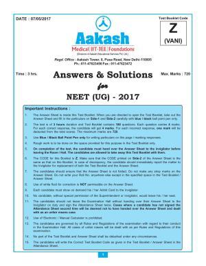  NEET Code Z 2017 Answer & Solutions