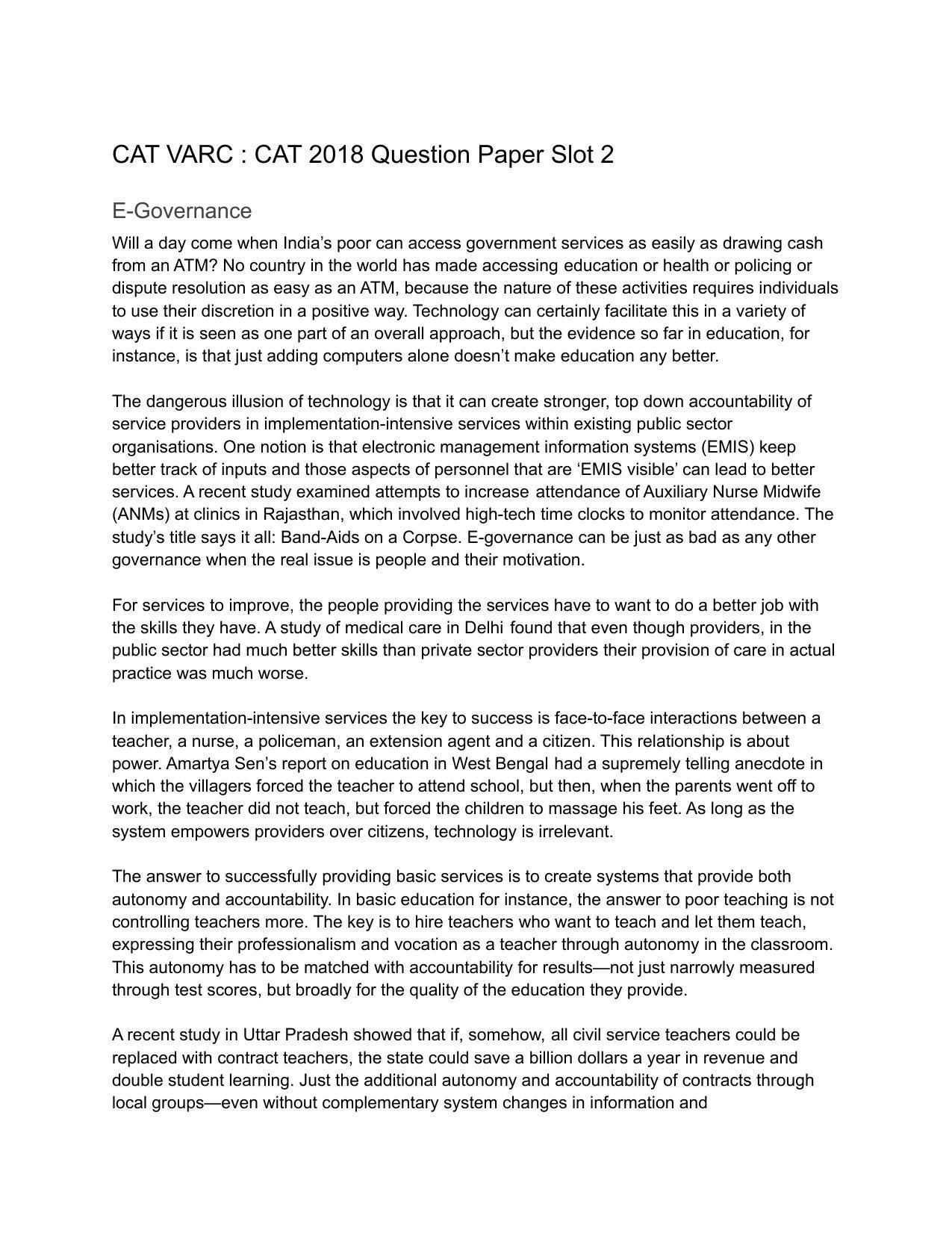 CAT 2018 CAT VARC Slot 2 Question Paper - Page 1