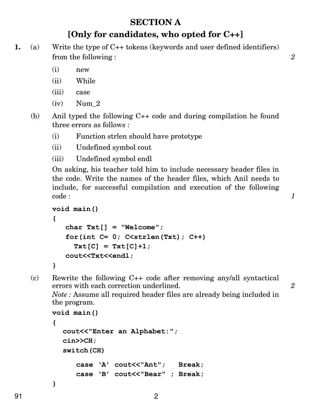 CBSE Class 12 91 COMPUTER SCIENCE 2017 Question Paper - Page 2