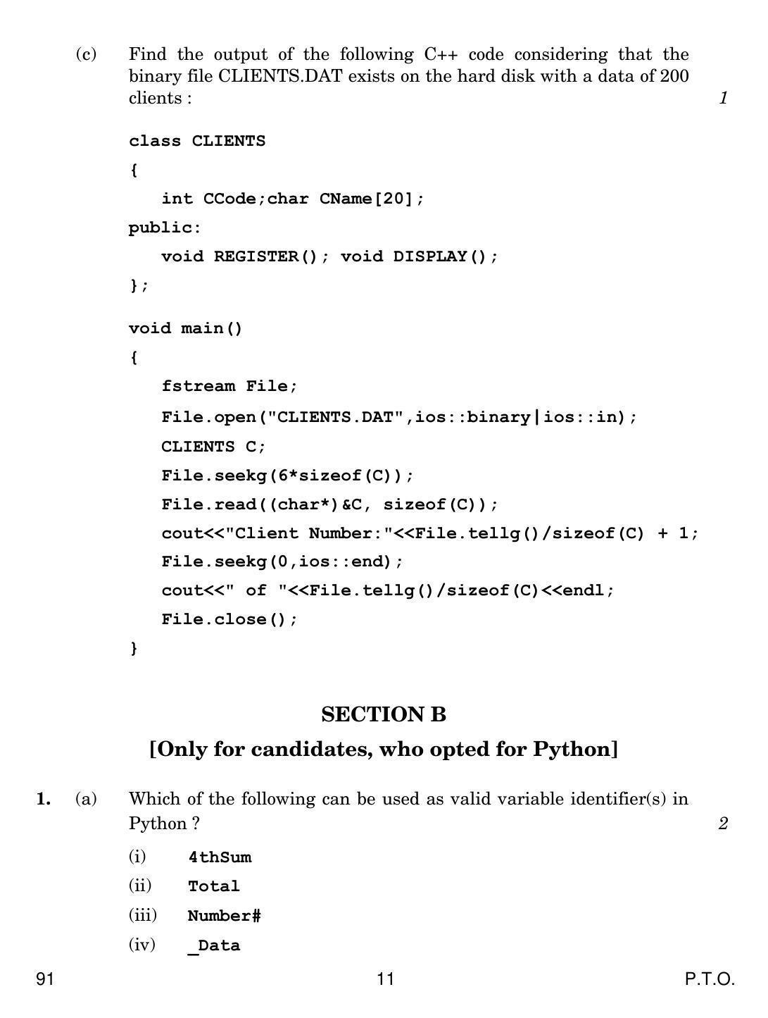 CBSE Class 12 91 COMPUTER SCIENCE 2017 Question Paper - Page 11