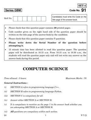 CBSE Class 12 91 COMPUTER SCIENCE 2017 Question Paper