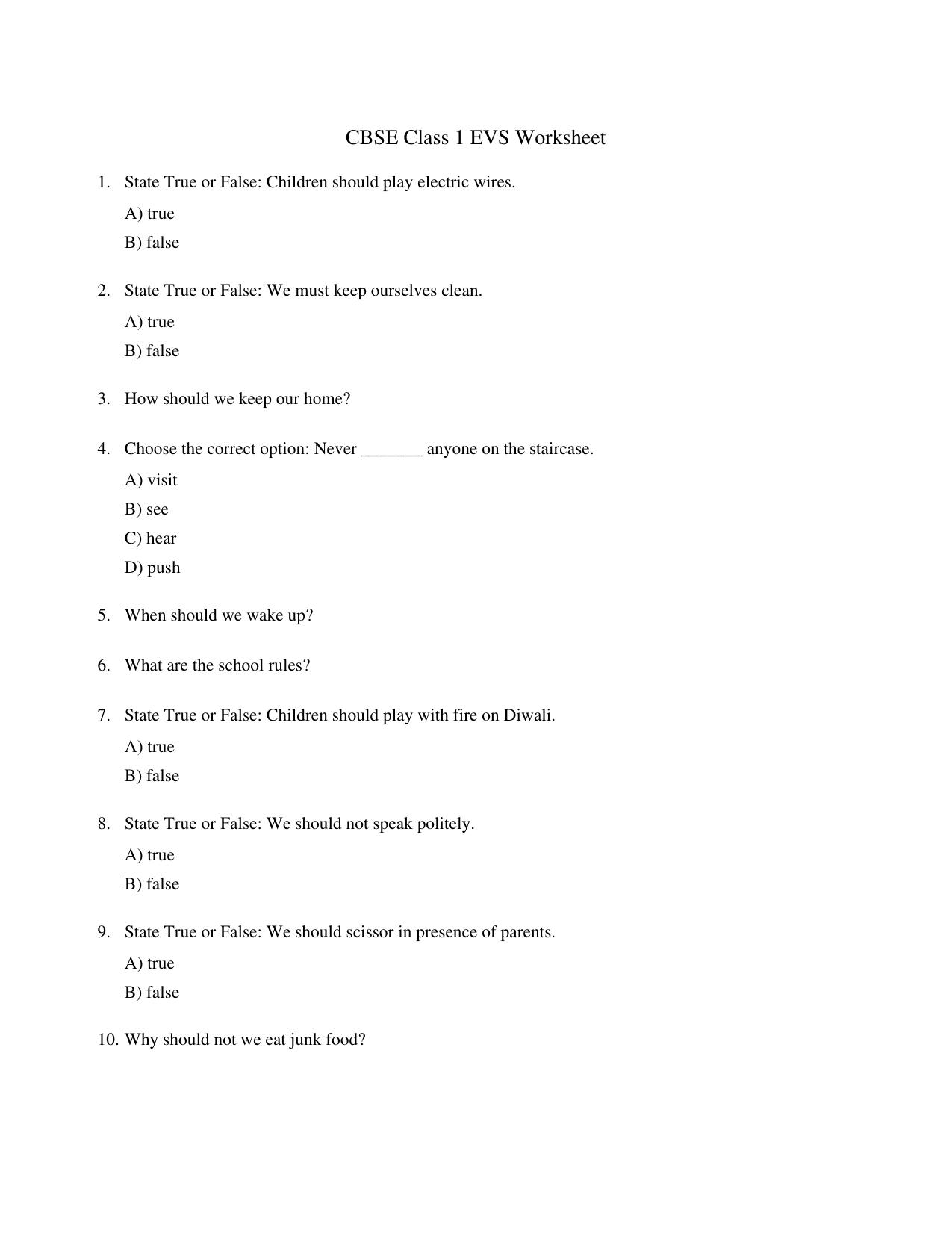 CBSE Class 1 EVS People who help us Worksheets - Page 1