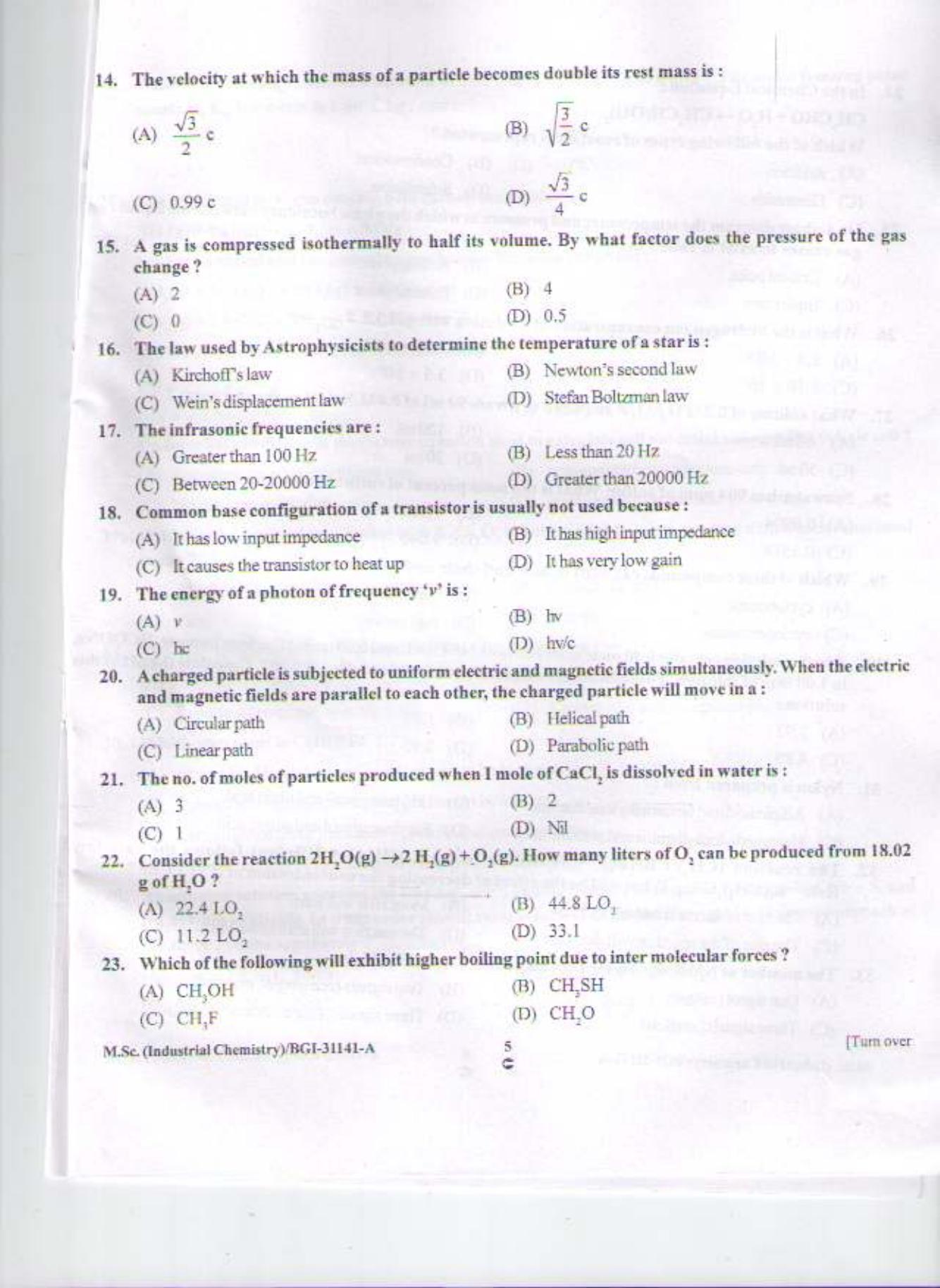 PU CET PG 2015: M.Sc.(Industrial Chemistry) Question Paper - Page 4