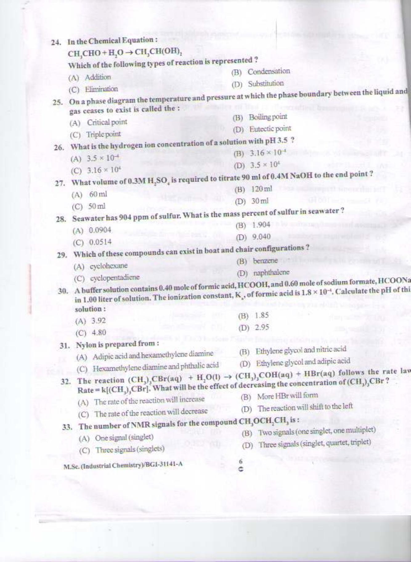 PU CET PG 2015: M.Sc.(Industrial Chemistry) Question Paper - Page 5