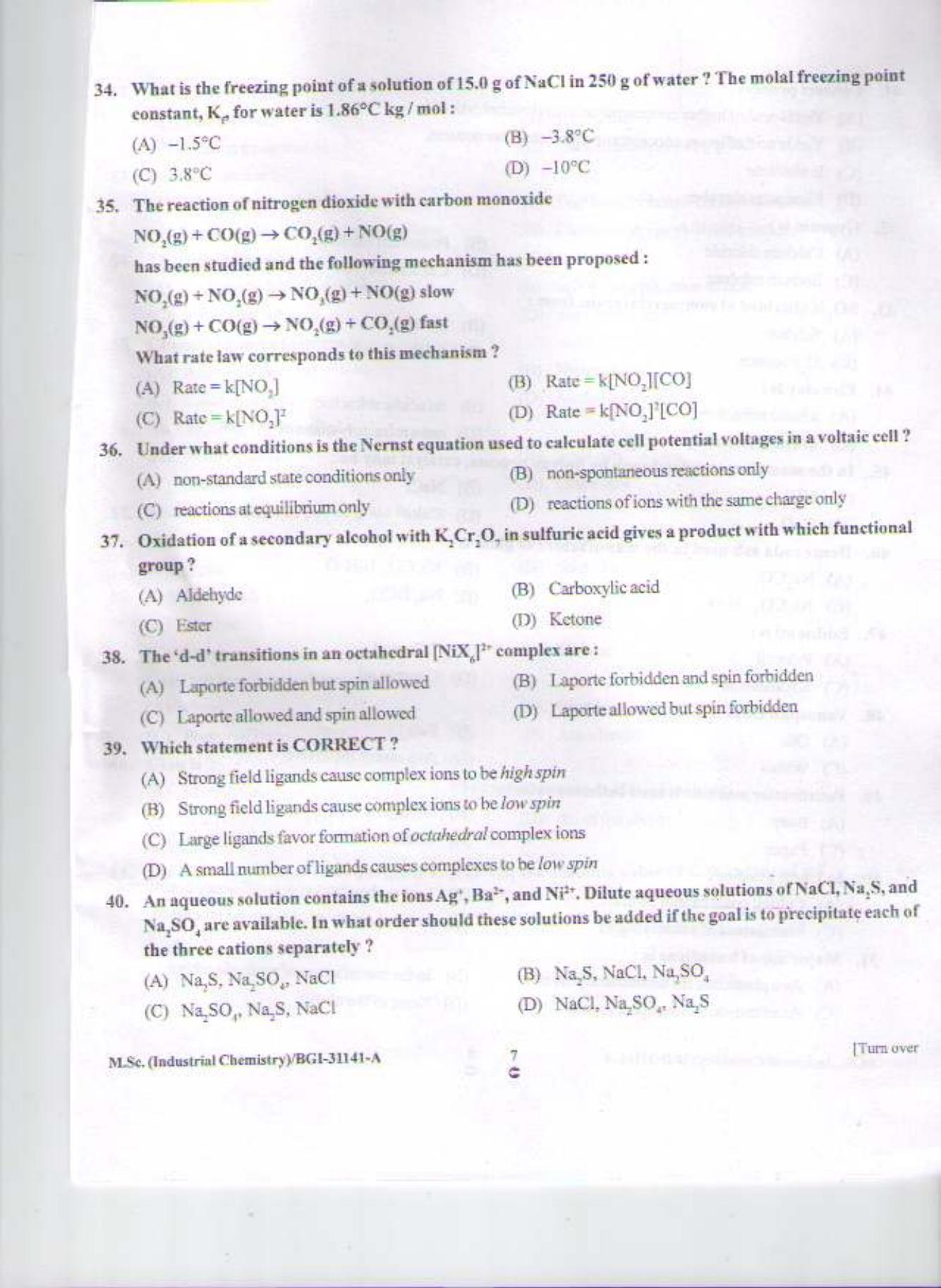 PU CET PG 2015: M.Sc.(Industrial Chemistry) Question Paper - Page 6