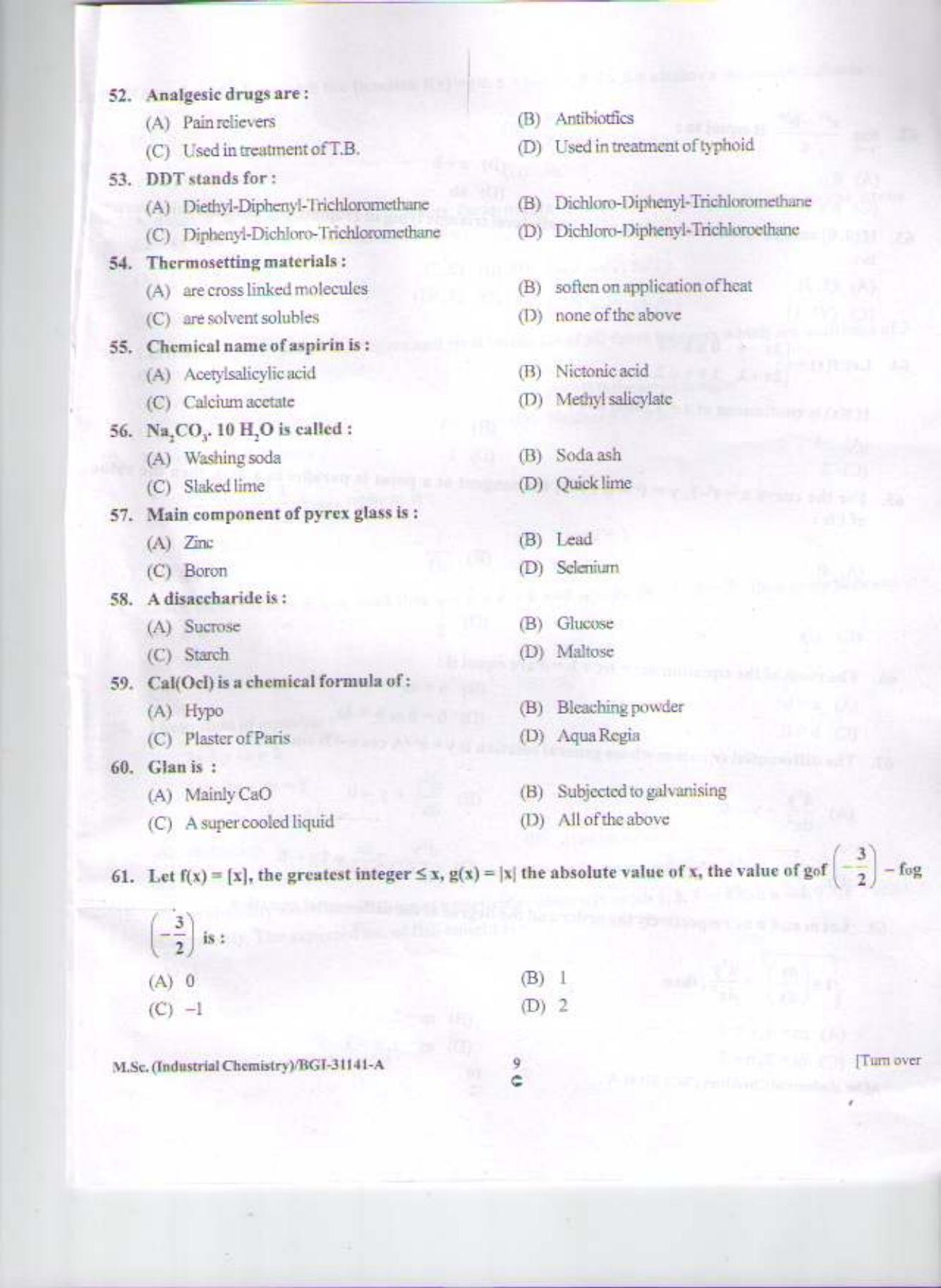 PU CET PG 2015: M.Sc.(Industrial Chemistry) Question Paper - Page 8