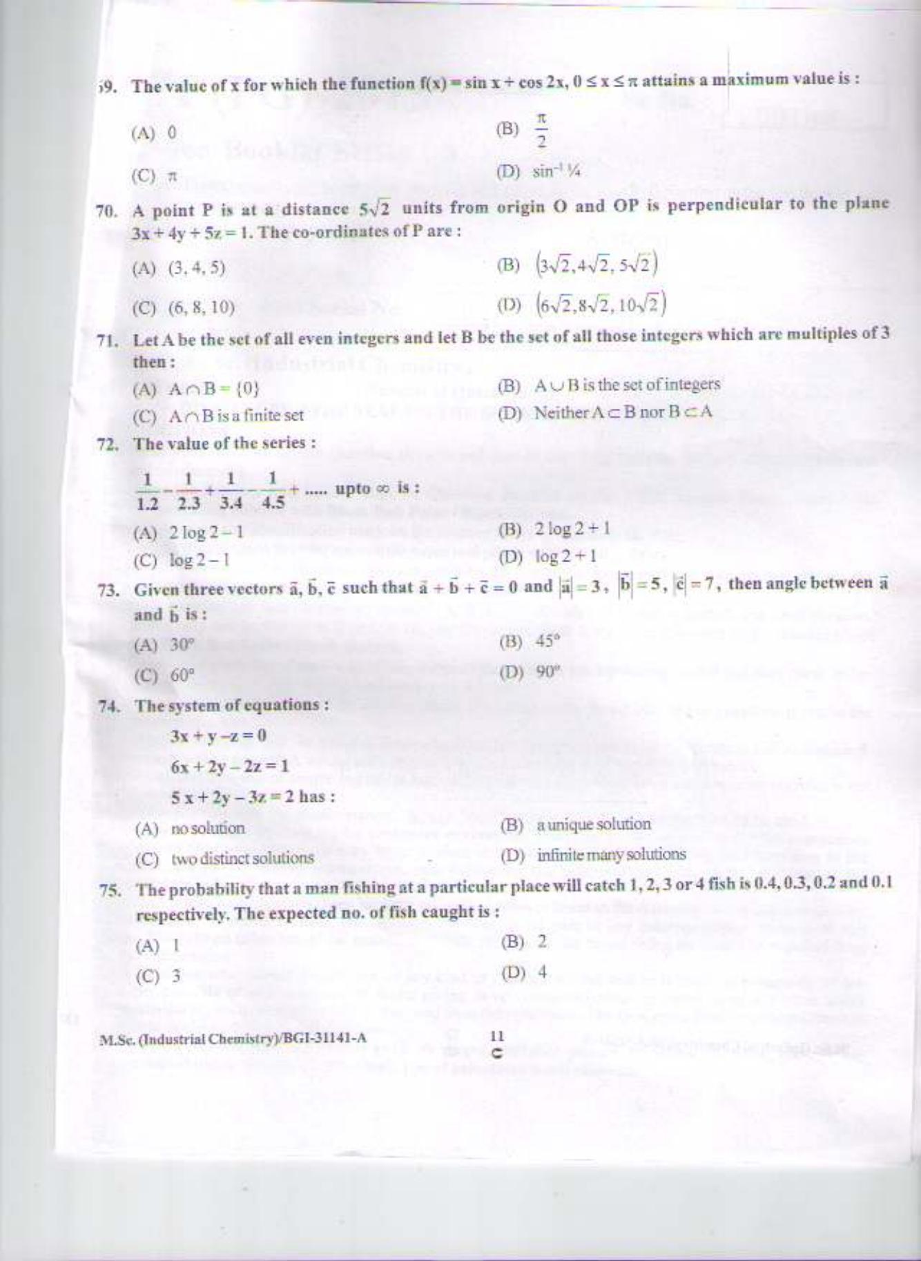 PU CET PG 2015: M.Sc.(Industrial Chemistry) Question Paper - Page 10