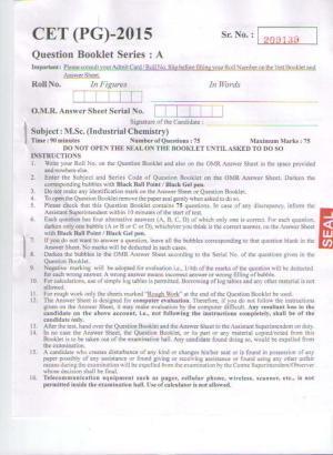 PU CET PG 2015: M.Sc.(Industrial Chemistry) Question Paper