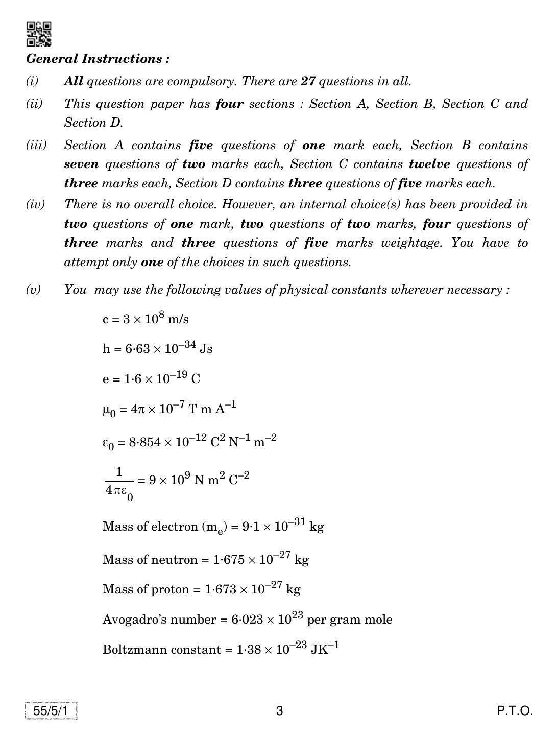 CBSE Class 12 55-5-1 Physics 2019 Question Paper - Page 3