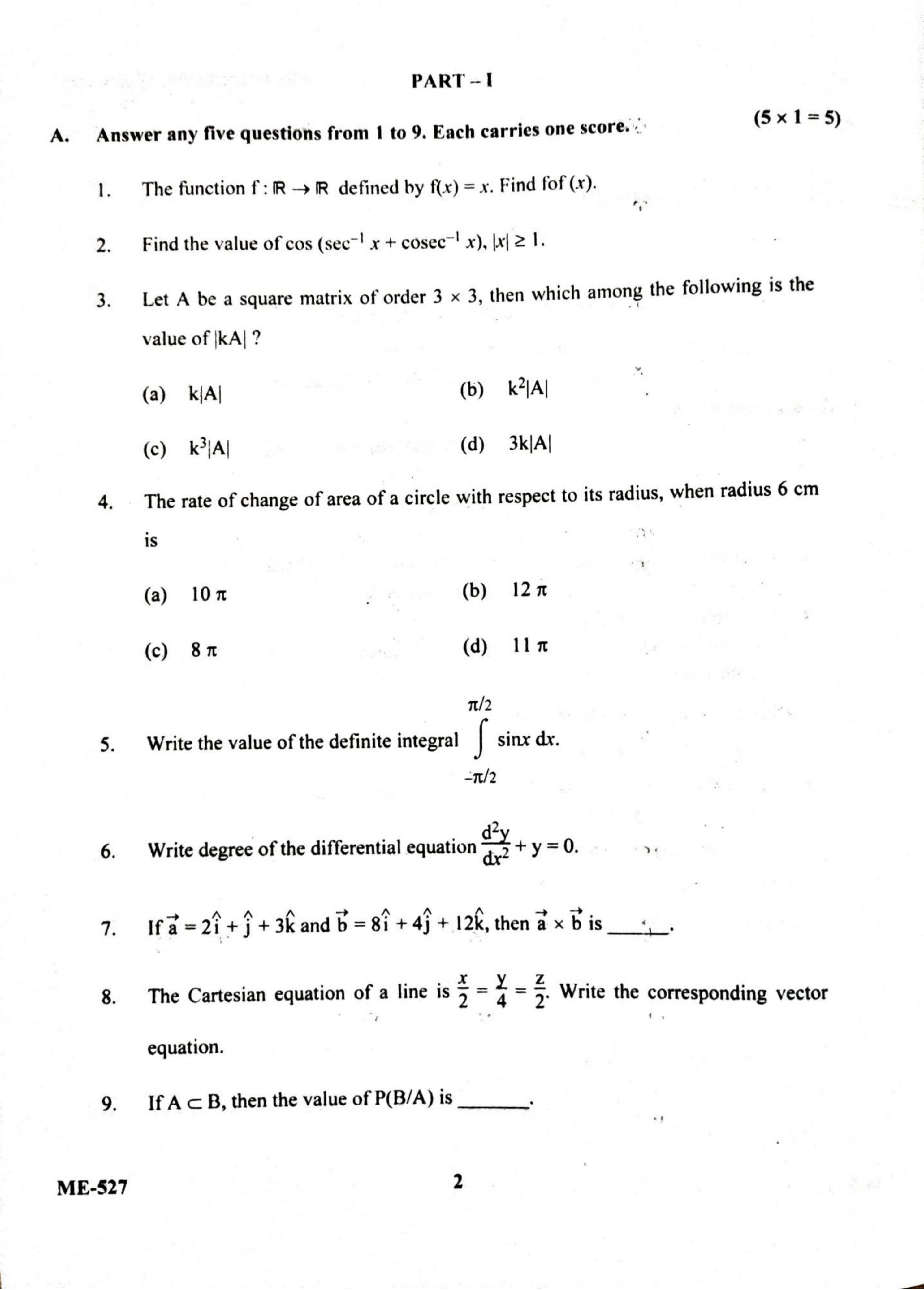 Kerala Plus Two 2022 Maths (Science) Model Question Papers - Page 2