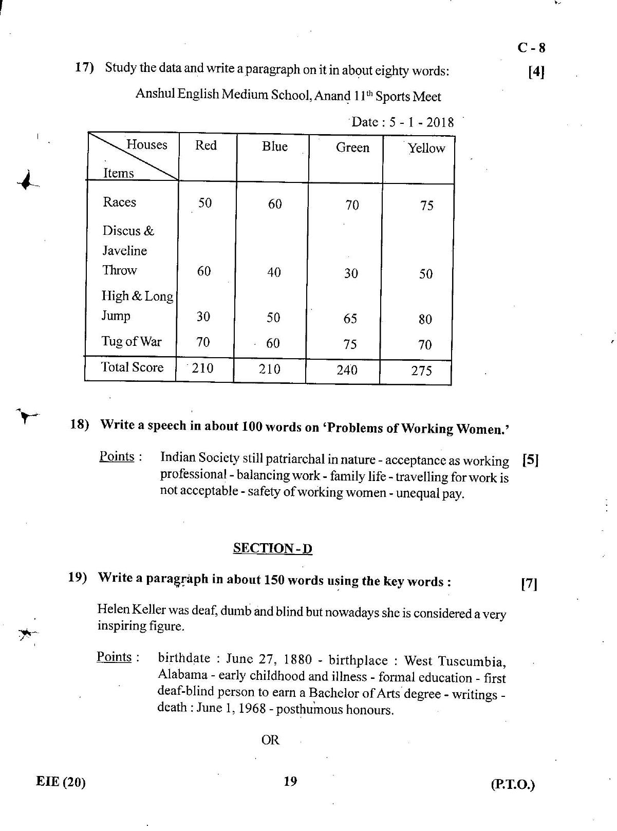 Gujarat Board Class 12th Question Paper March 2019: 13 (E) - Page 19