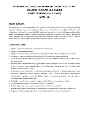 WBCHSE Class 11 & 12 Syllabus for English-A (ENGA) (Language)
