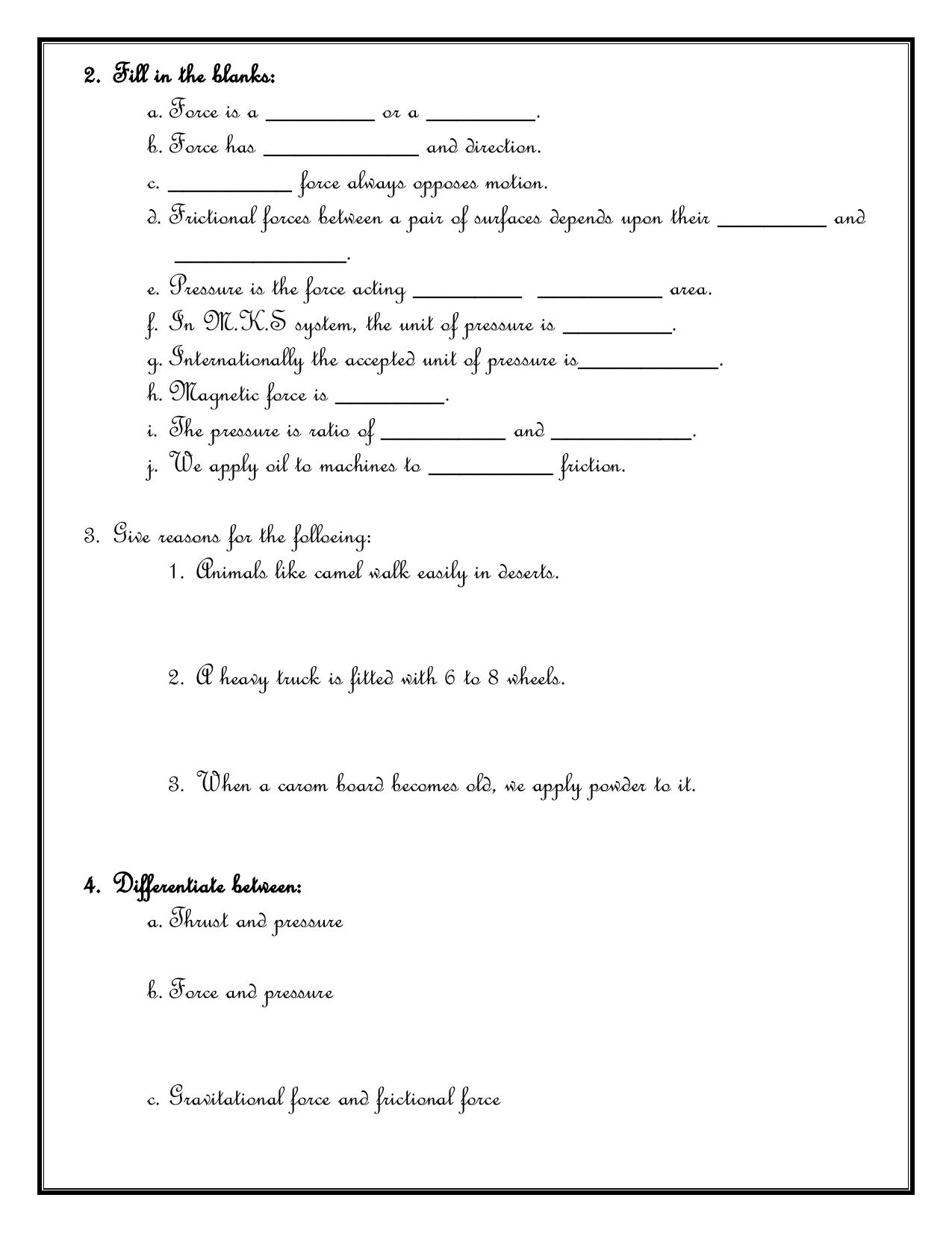 CBSE Worksheets for Class 6 Physics Force and Pressure Assignment 4 - Page 2