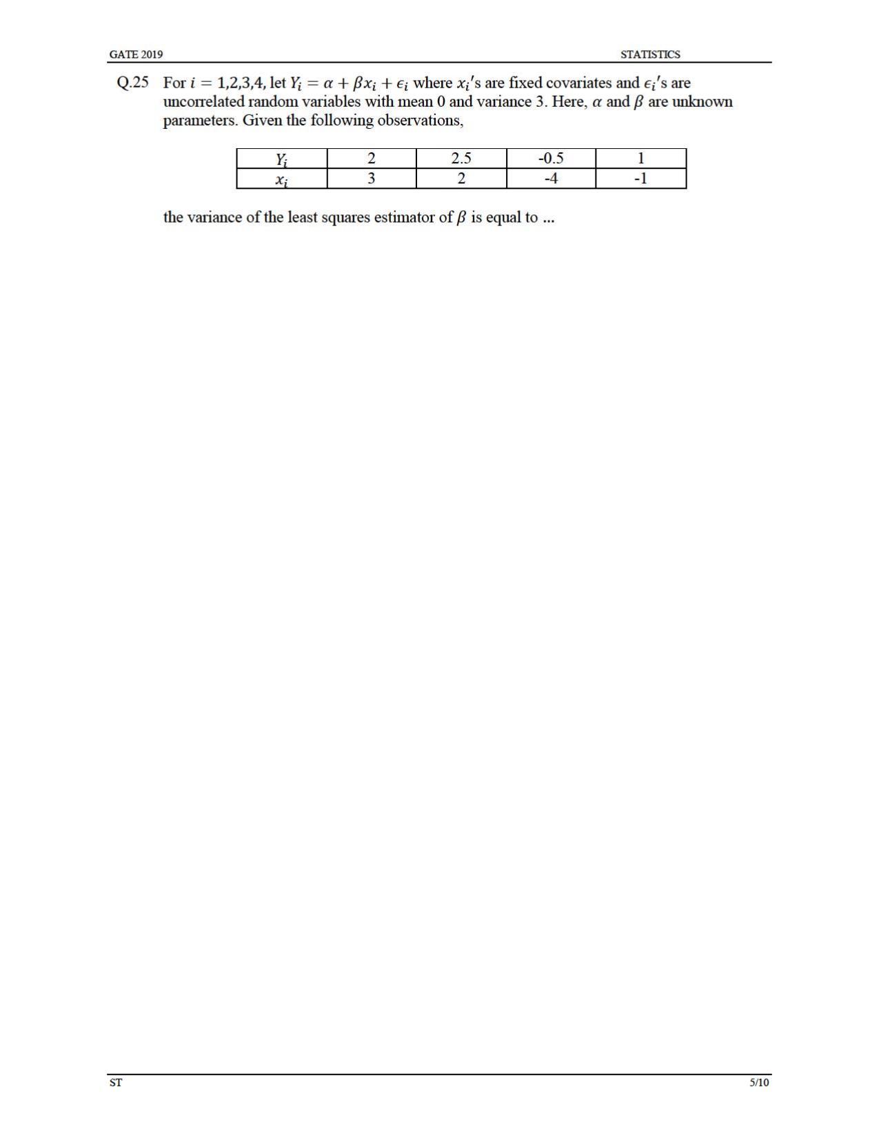 GATE 2019 Statistics (ST) Question Paper - Page 8