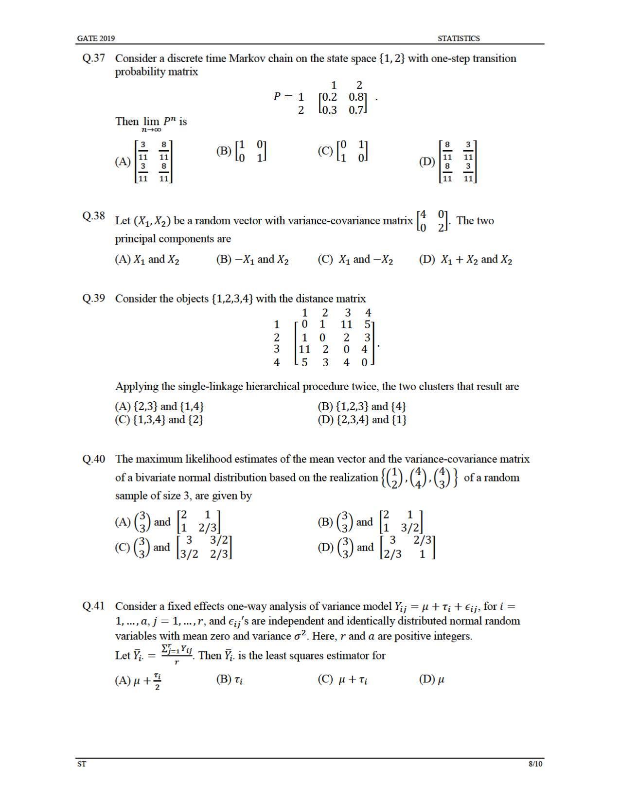 GATE 2019 Statistics (ST) Question Paper - Page 11