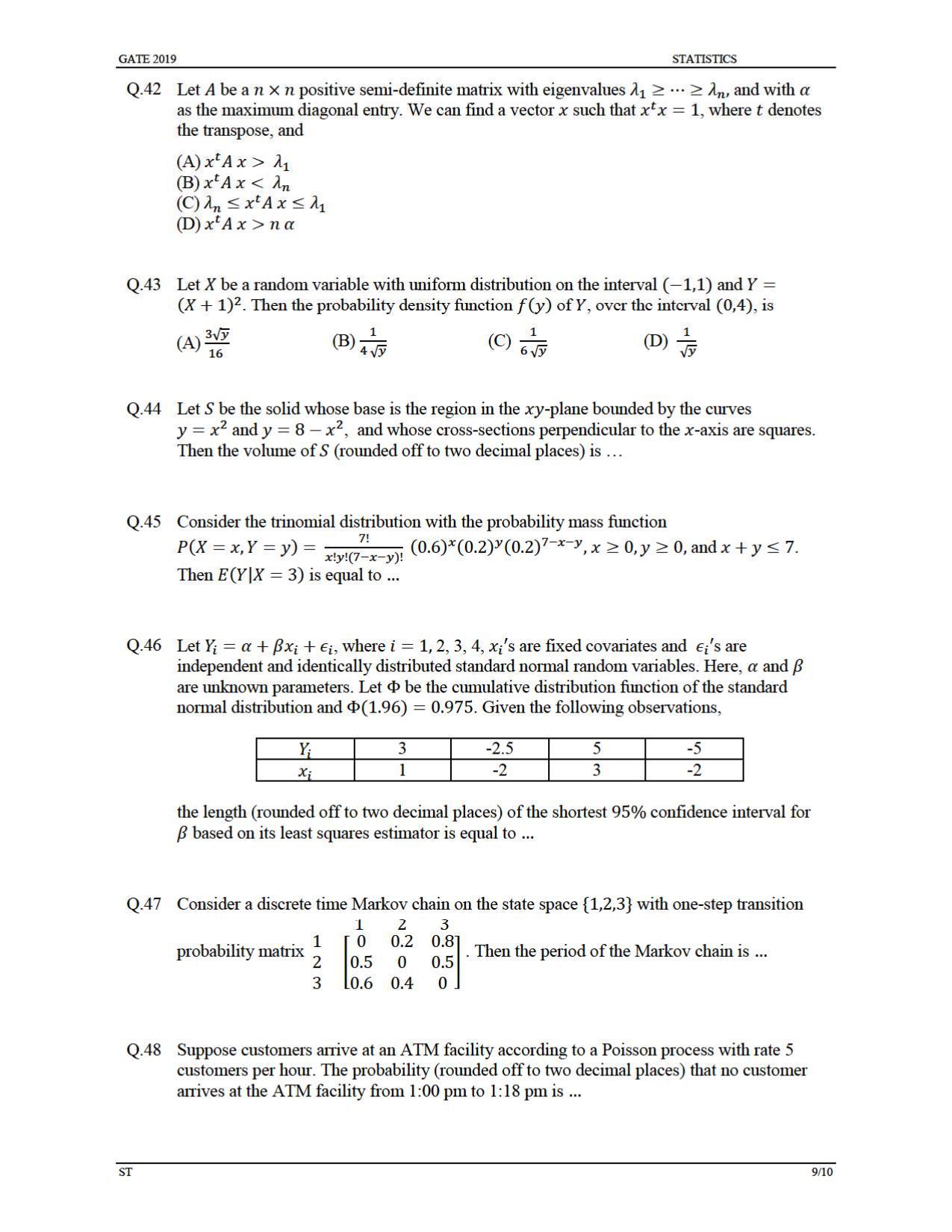 GATE 2019 Statistics (ST) Question Paper - Page 12