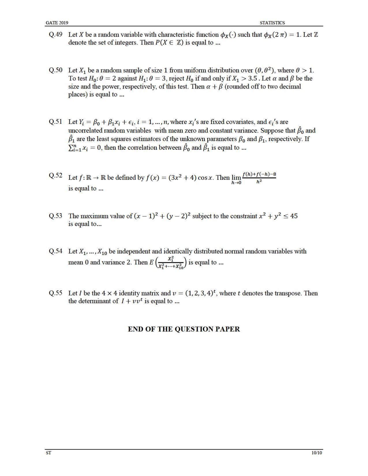 GATE 2019 Statistics (ST) Question Paper - Page 13