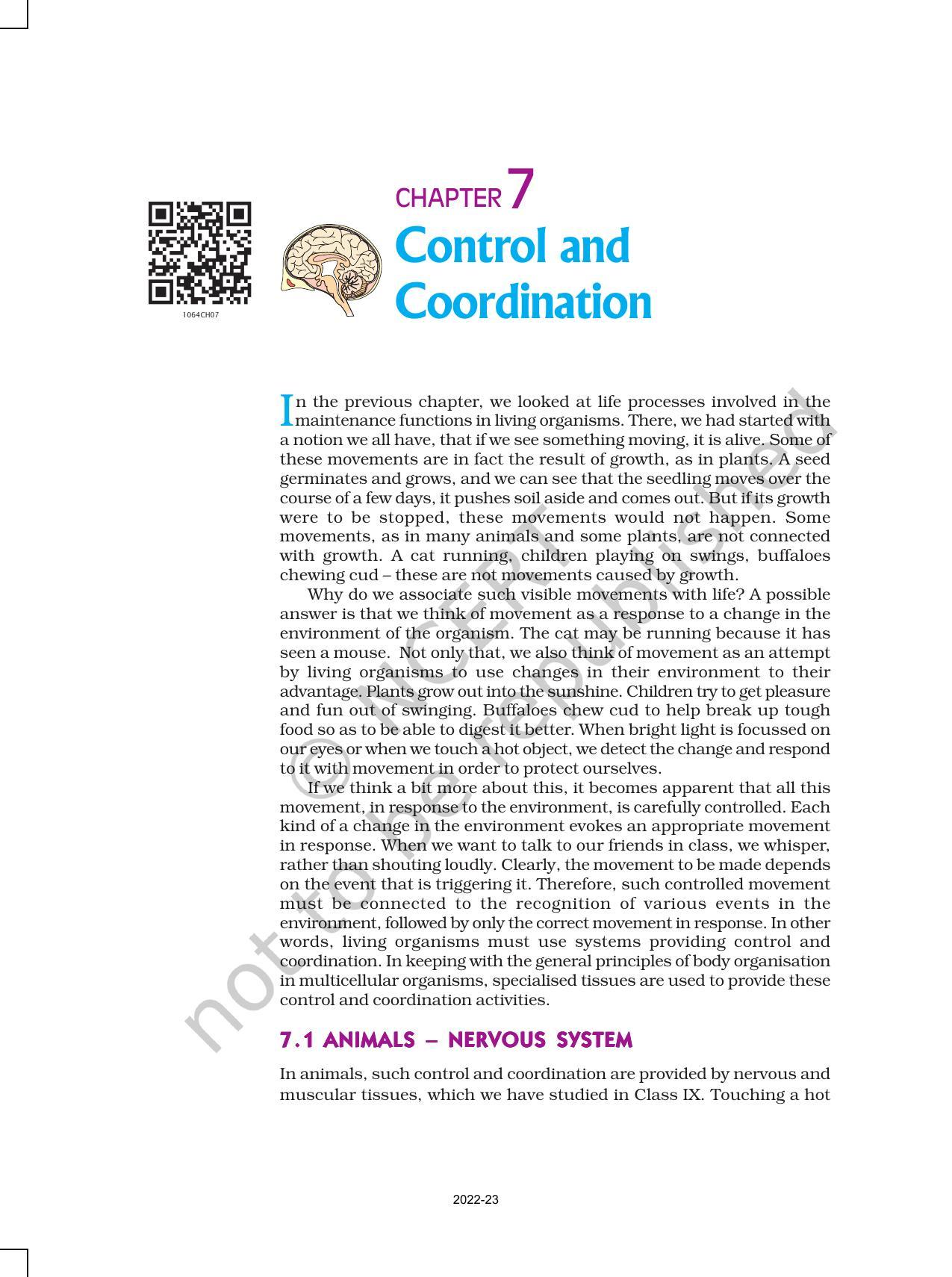 NCERT Book for Class 10 Science Chapter 7 Control and Coordination - Page 1
