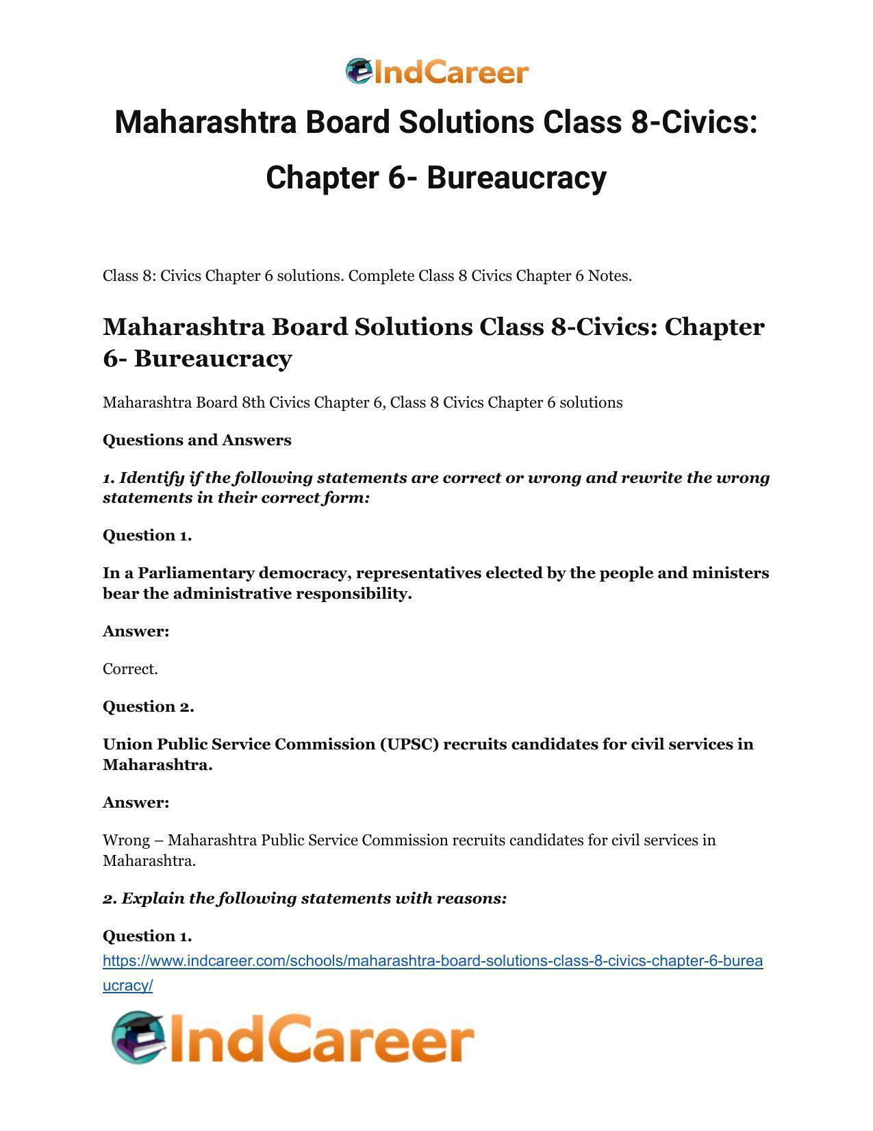 Maharashtra Board Solutions Class 8-Civics: Chapter 6- Bureaucracy - Page 2