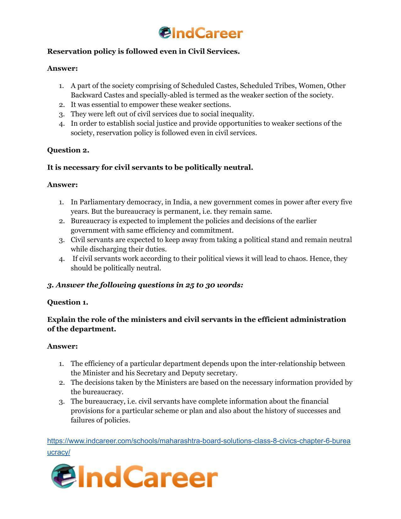 Maharashtra Board Solutions Class 8-Civics: Chapter 6- Bureaucracy - Page 3