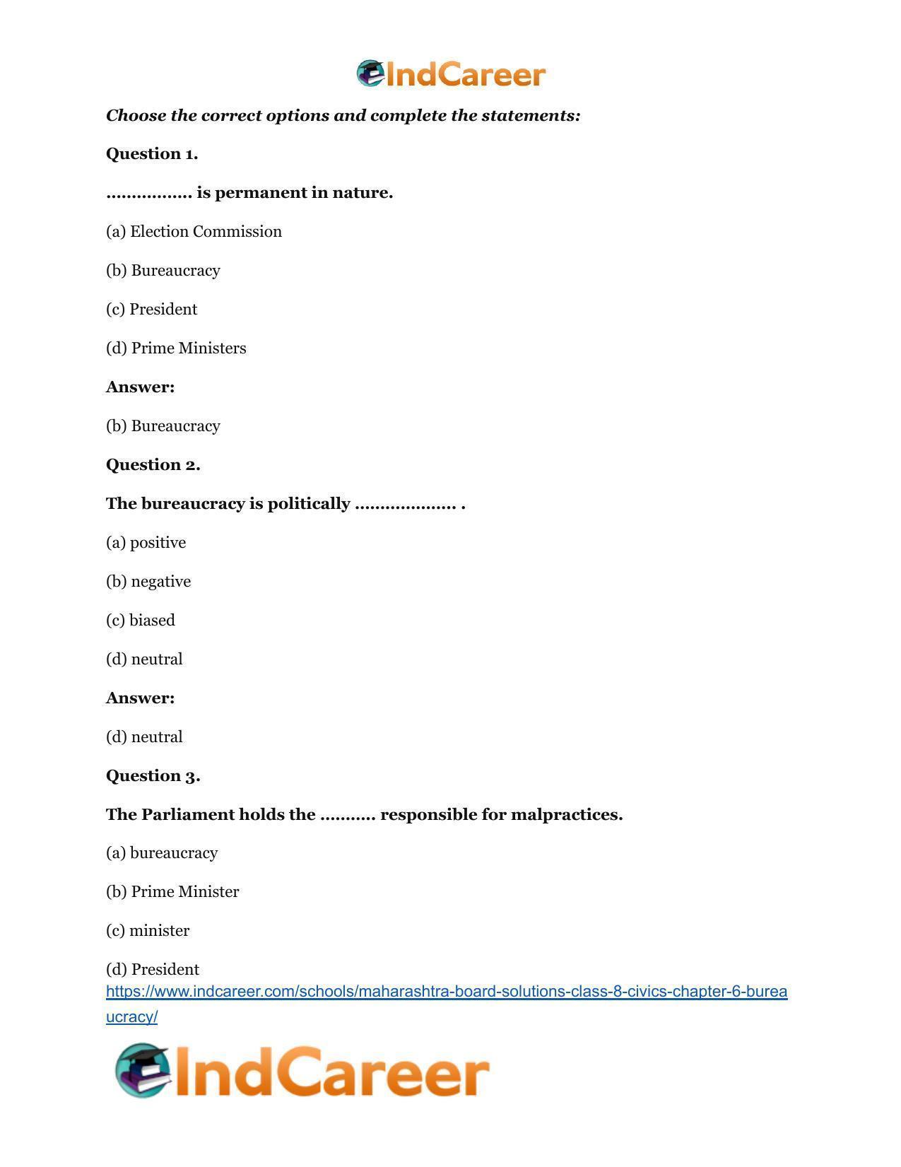 Maharashtra Board Solutions Class 8-Civics: Chapter 6- Bureaucracy - Page 7