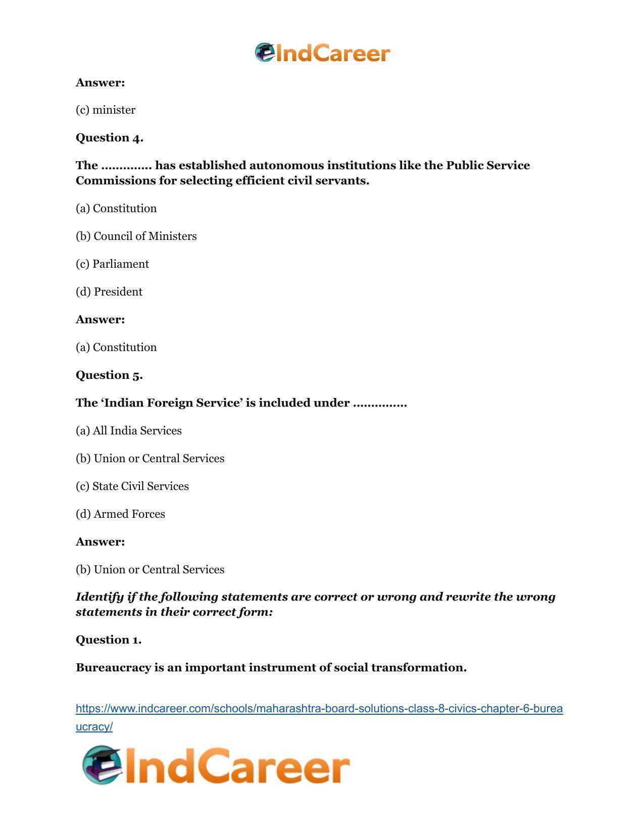Maharashtra Board Solutions Class 8-Civics: Chapter 6- Bureaucracy - Page 8