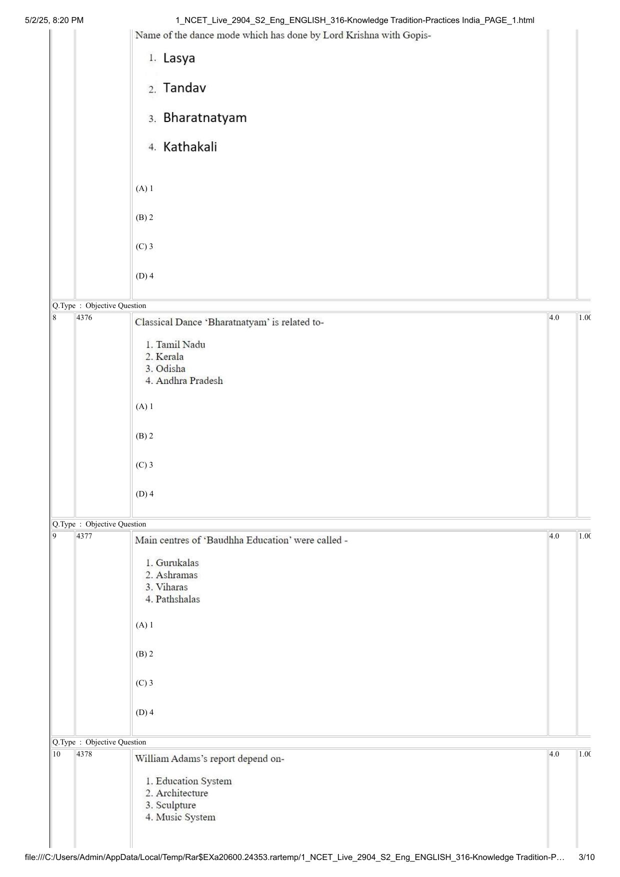NCET 2025 Question Paper - Knowledge Tradition-Practices India - Page 3
