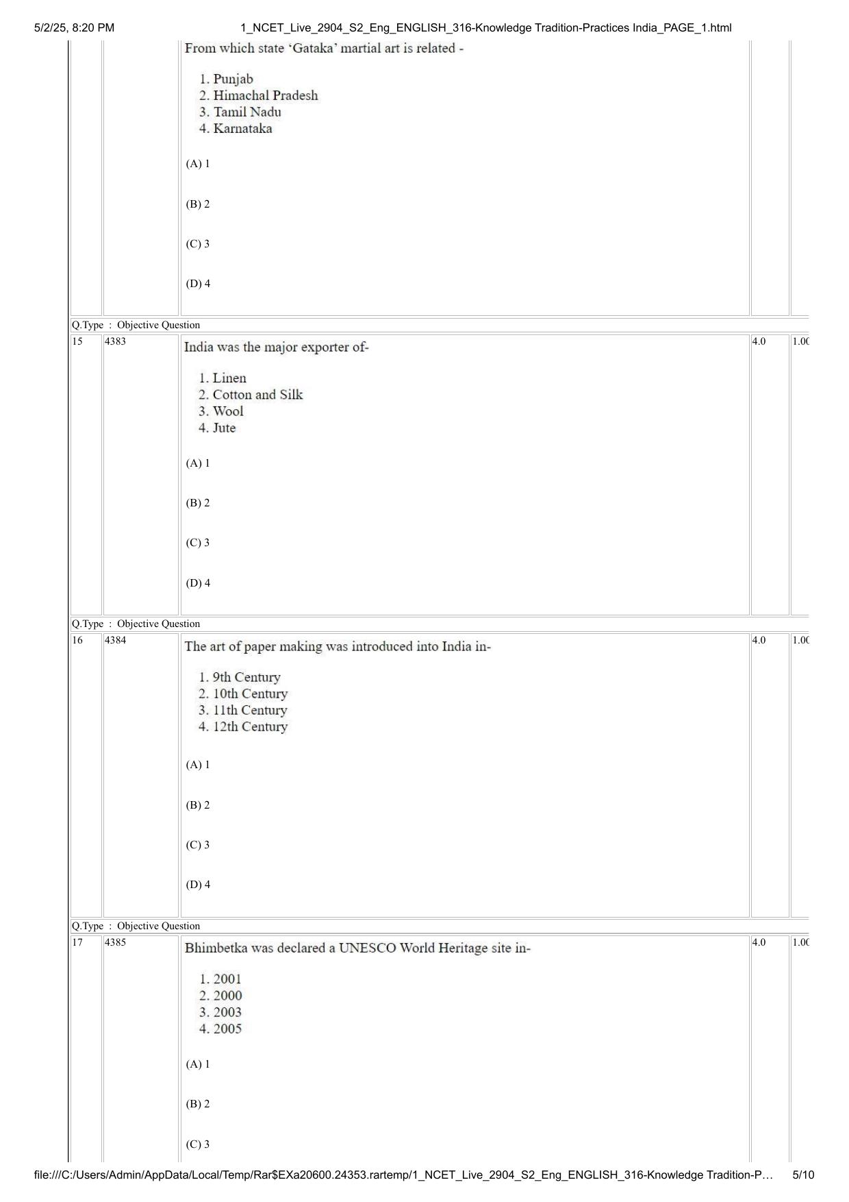 NCET 2025 Question Paper - Knowledge Tradition-Practices India - Page 5