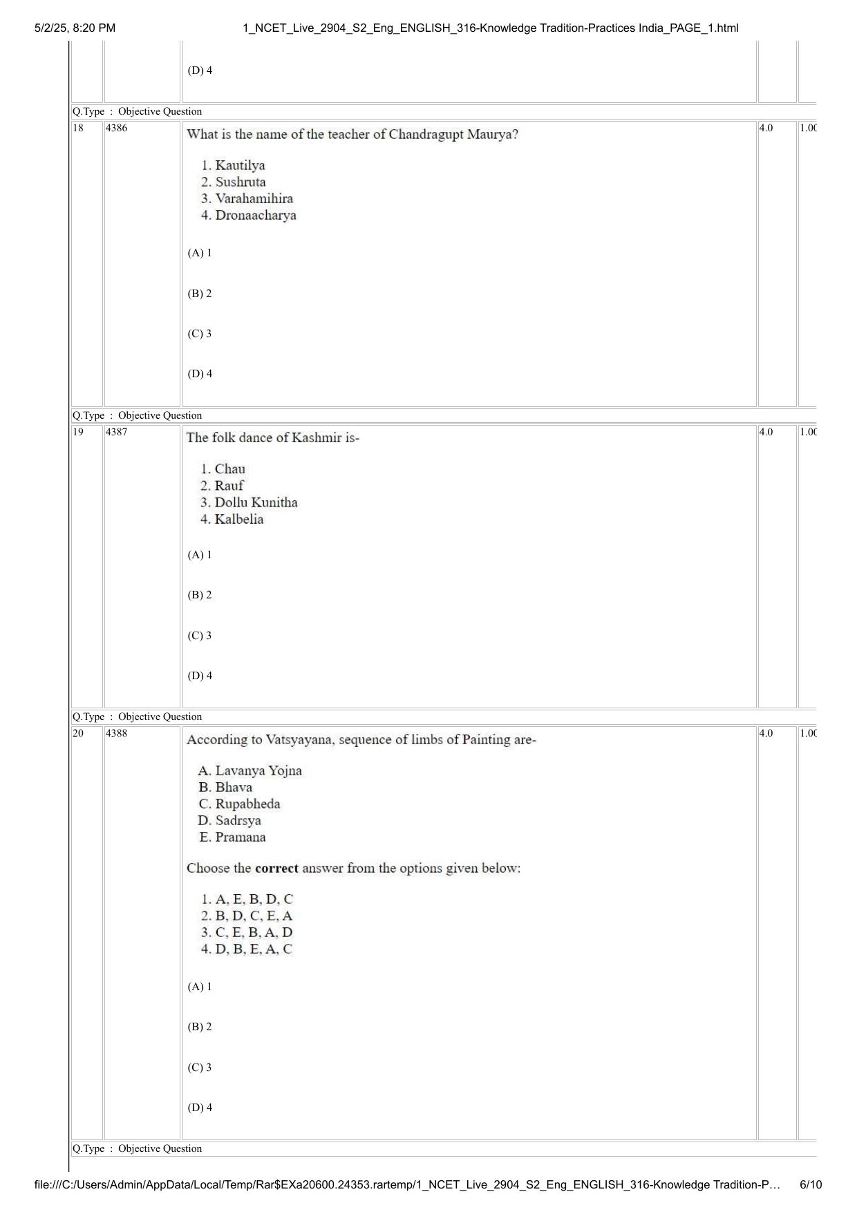 NCET 2025 Question Paper - Knowledge Tradition-Practices India - Page 6