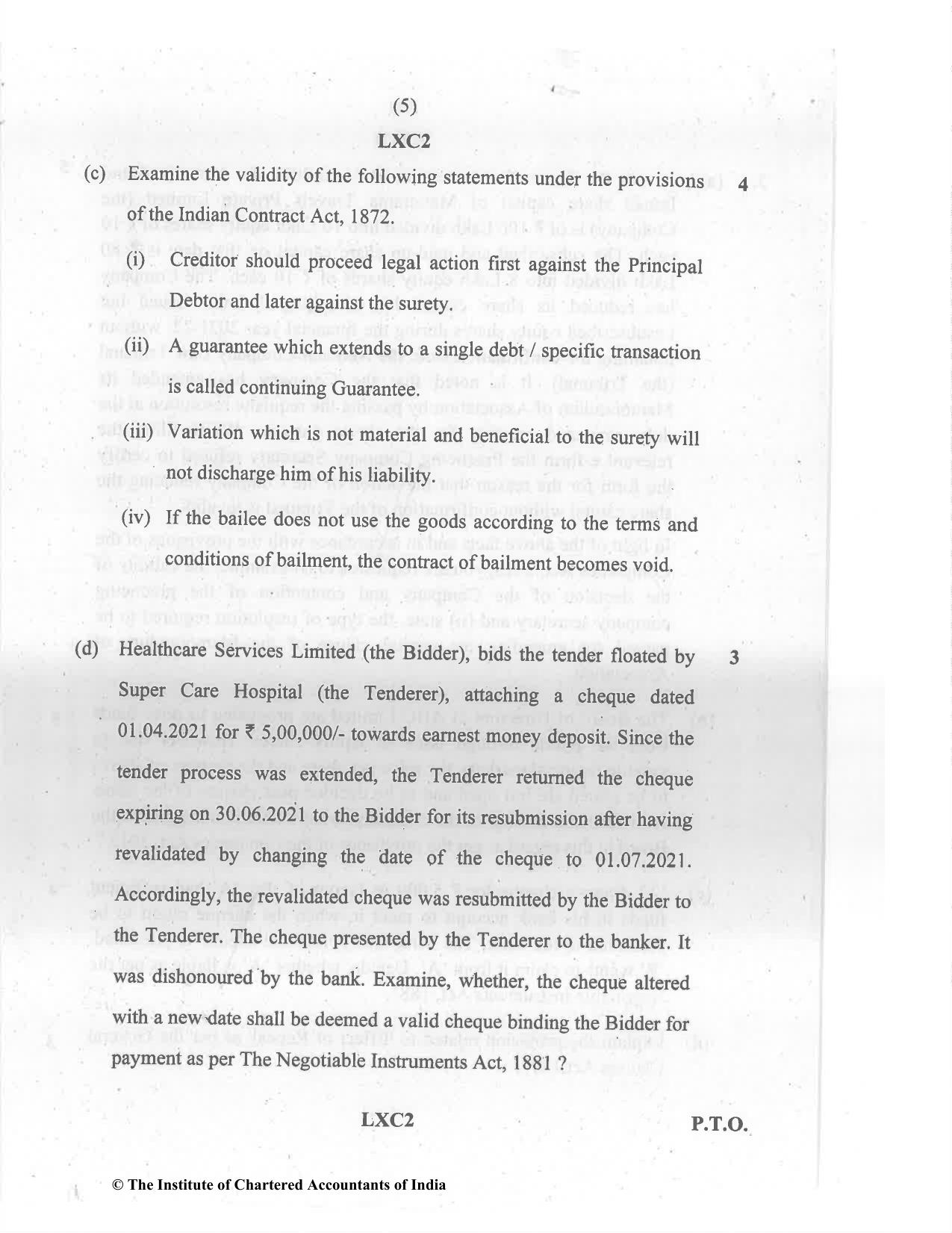 CA Inter May 2022 Question Paper - Paper 2 – Corporate and Other Laws - Page 5