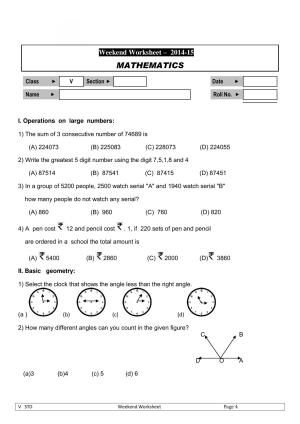 Worksheet for Class 5 Maths Assignment 11