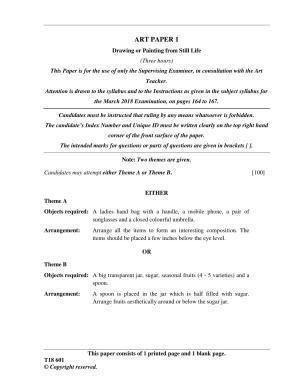 ICSE Class 10 Art Paper 1 (Drawing or Painting from Still Life) 2018 Question Paper