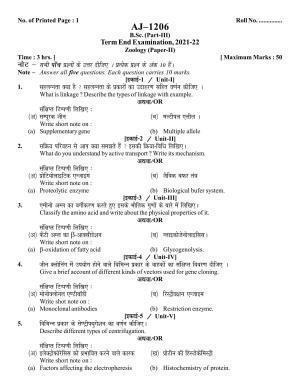 Bilaspur University Question Paper 2021-2022:B. Sc. Part-III (Three)  Zoology Paper 2
