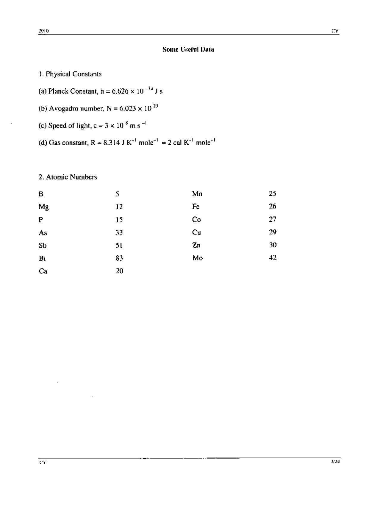 GATE 2010 Chemistry (CY) Question Paper with Answer Key - Page 2