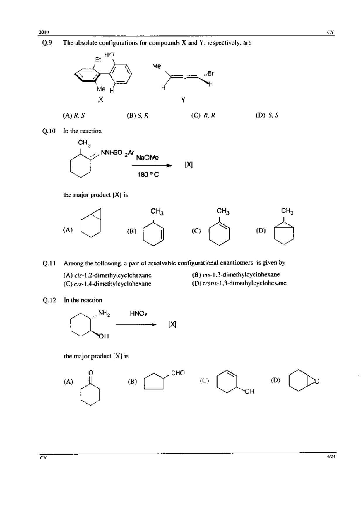 GATE 2010 Chemistry (CY) Question Paper with Answer Key - Page 4