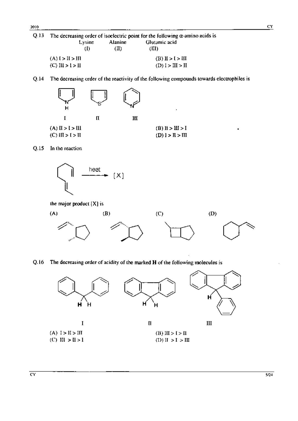 GATE 2010 Chemistry (CY) Question Paper with Answer Key - Page 5