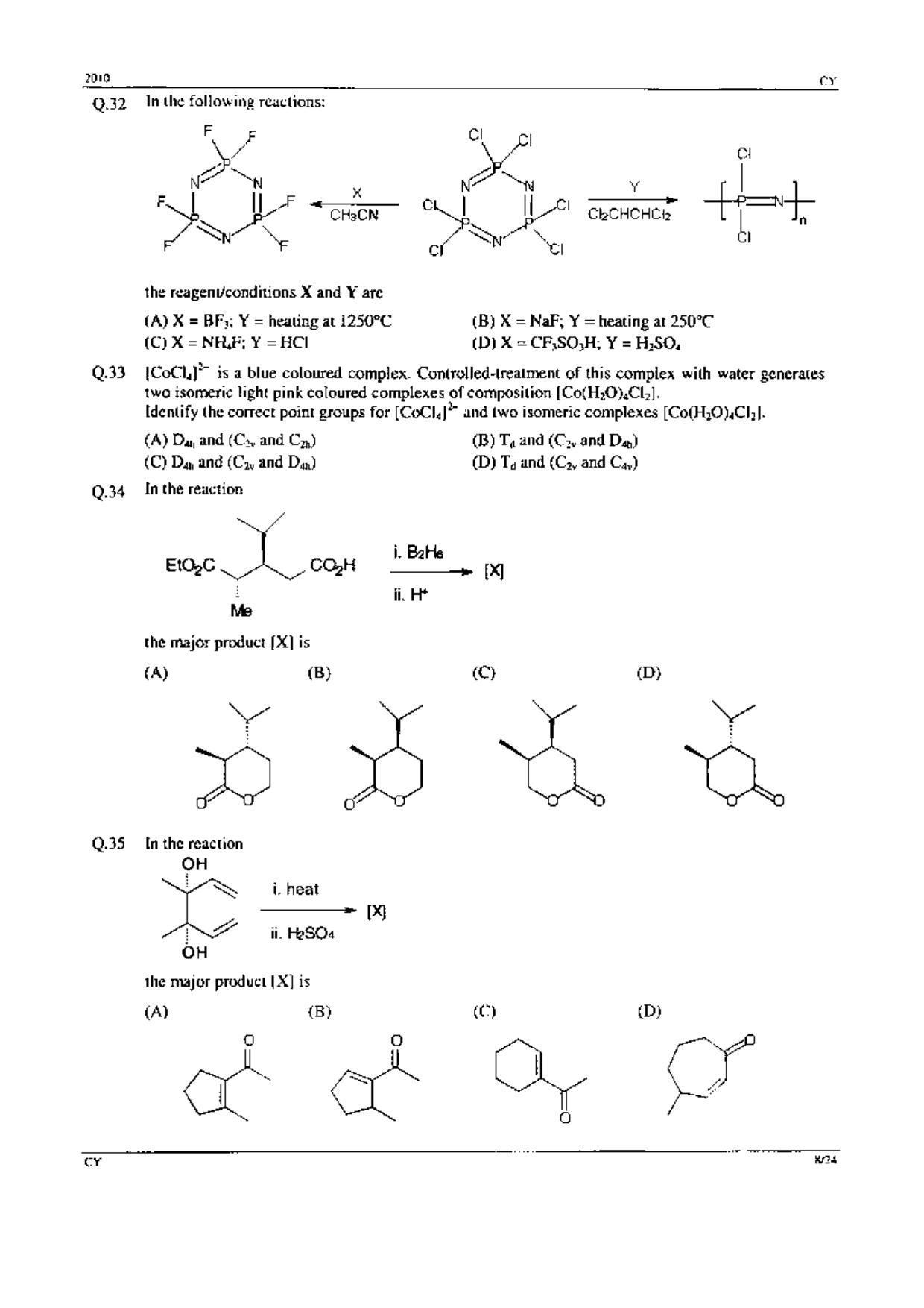 GATE 2010 Chemistry (CY) Question Paper with Answer Key - Page 8