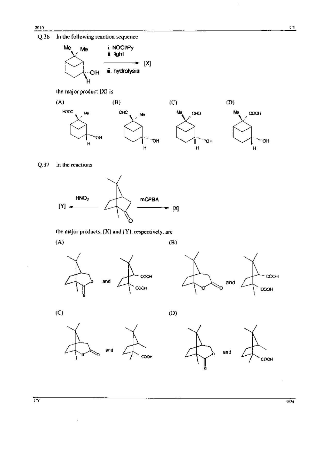 GATE 2010 Chemistry (CY) Question Paper with Answer Key - Page 9