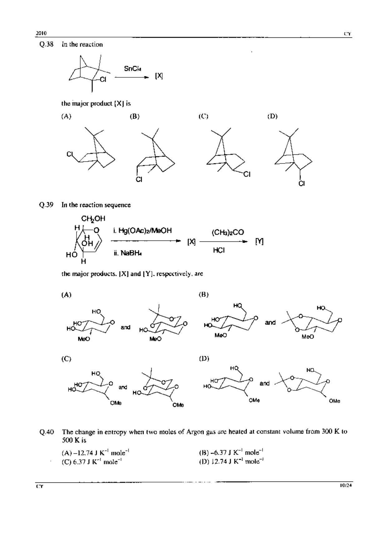 GATE 2010 Chemistry (CY) Question Paper with Answer Key - Page 10