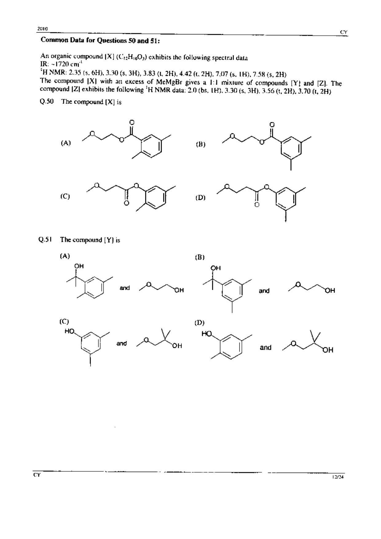 GATE 2010 Chemistry (CY) Question Paper with Answer Key - Page 12