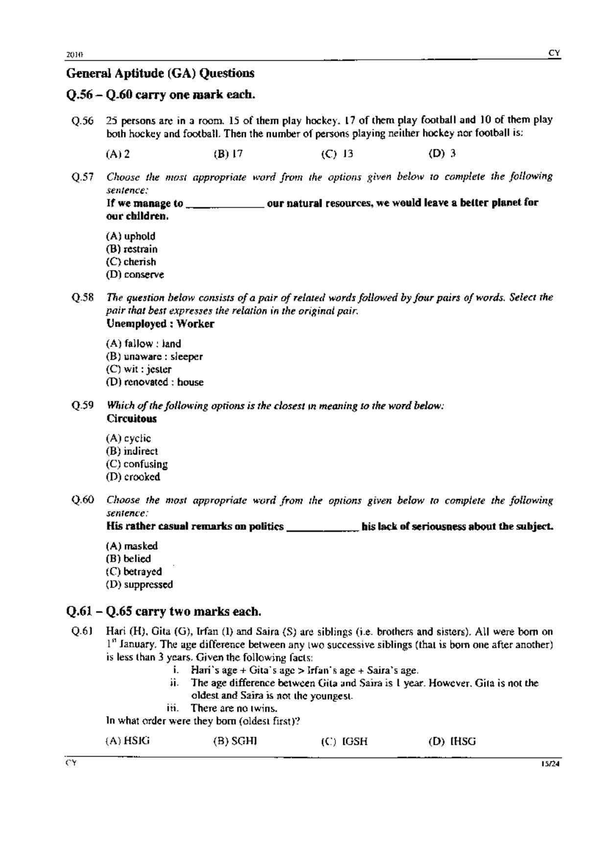 GATE 2010 Chemistry (CY) Question Paper with Answer Key - Page 15