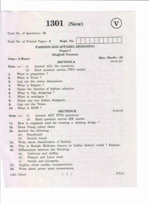 AP Inter 1st Year Fashion and Apparel Designing-I (New) May-2019-Vocational Question Paper