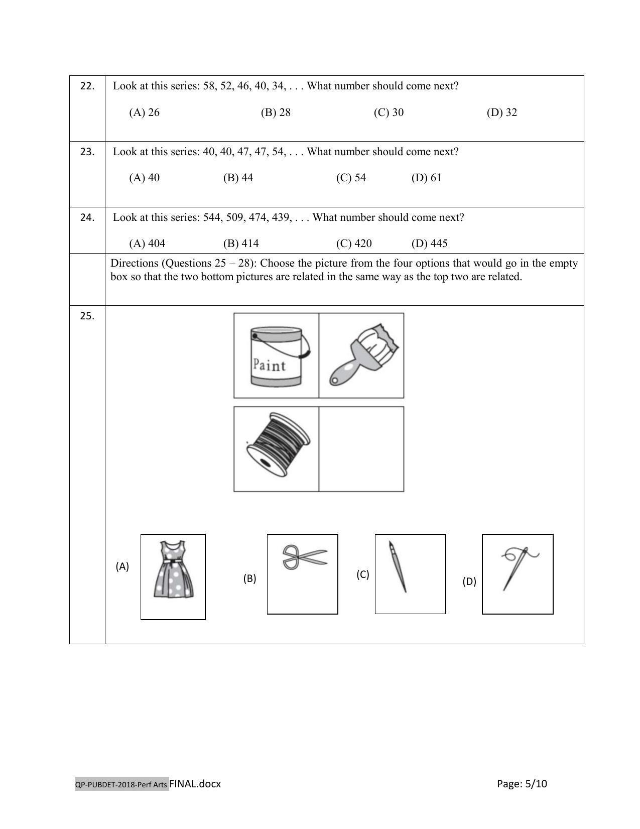 PUBDET 2018 Performing Arts Question Paper - Page 5