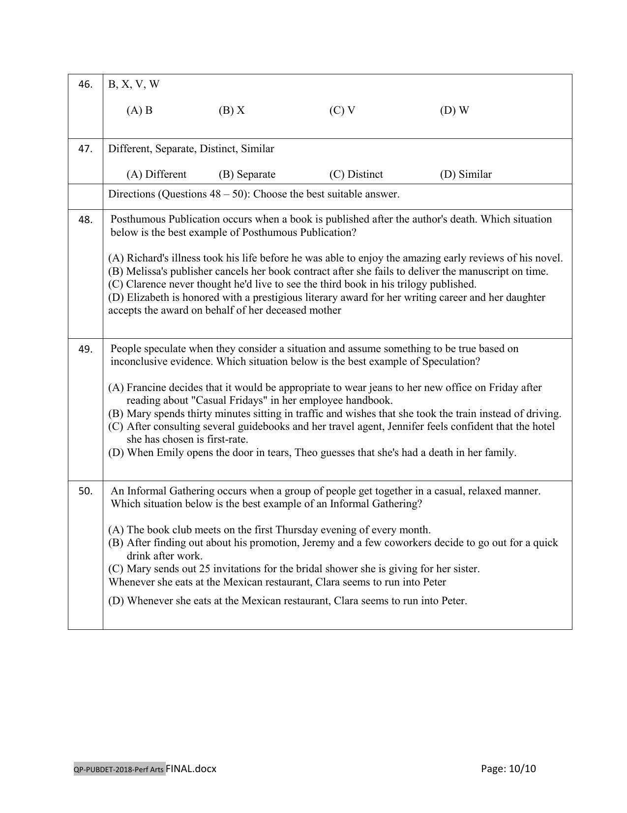 PUBDET 2018 Performing Arts Question Paper - Page 10