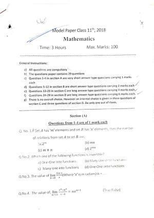 JKBOSE Class 11 Maths Model Question Paper 2023